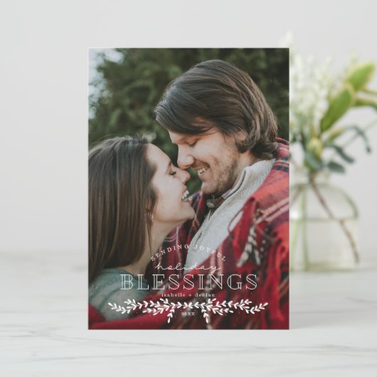 Joyful Blessings Hand Lettered Photo Flat Card Feestdagenkaart (Staand voorkant)