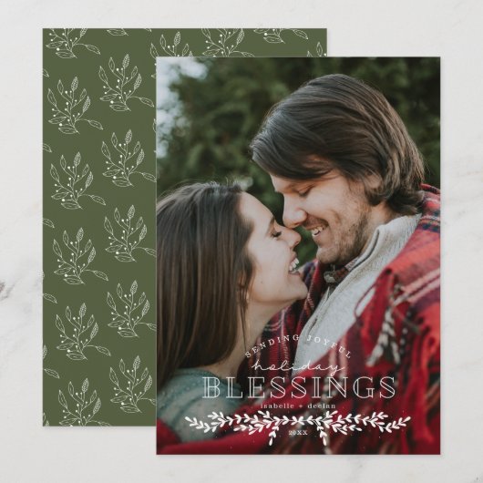 Joyful Blessings Hand Lettered Photo Flat Card Feestdagenkaart (Voorkant / Achterkant)