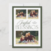Joyful Blessings Religious Christmas 3-Foto Groen Feestdagenkaart (Voorkant)