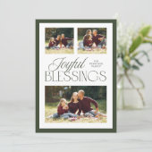 Joyful Blessings Religious Christmas 3-Foto Groen Feestdagenkaart (Staand voorkant)
