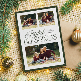 Joyful Blessings Religious Christmas 3-Foto Groen Feestdagenkaart