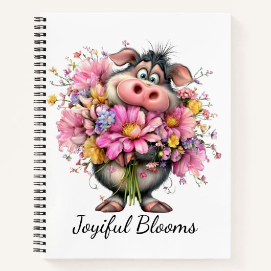 Joyful Blooms Cute Animal Floral Spiral Notebook Notitieboek (Voorkant)