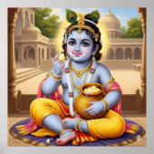 Joyful Blue Classic Bala Krishna Pot Art Design Poster (Voorkant)