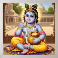 Joyful Blue Classic Bala Krishna Pot Art Design
