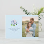 Joyful Blue Floral Illustration Save The Date (Staand voorkant)
