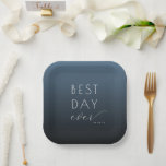 Joyful Blue Gradient Wedding Plates Papieren Bordje<br><div class="desc">This elegant wedding plate features a minimalist design with a gradient blue background, transitioning from deep navy to a lighter shade. The phrase "BEST DAY ever" is prominently displayed in a mix of bold sans-serif and cursive fonts, creating a modern yet sophisticated look. The clean layout and serene color palette...</div>