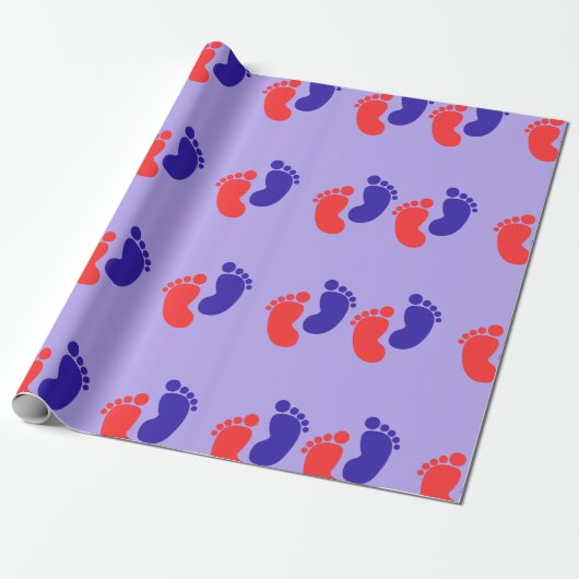 Joyful Blue Red Baby Foot Print Cadeaupapier (Uitgerold)