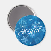 Joyful Blue Snowflakes Winter Holiday Magnet (Voorkant / Achterkant)