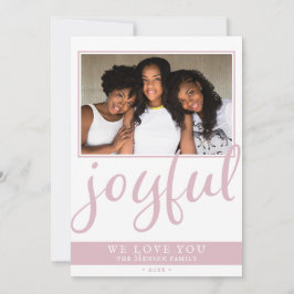 Joyful Blush Pink Script Moderne kerstfoto Feestdagenkaart