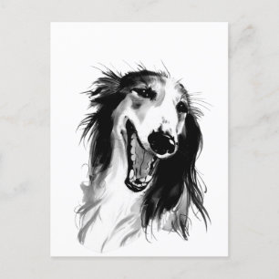 Joyful Borzoi: Whimsical Ink Painting Briefkaart