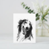 Joyful Borzoi: Whimsical Ink Painting Briefkaart (Staand voorkant)
