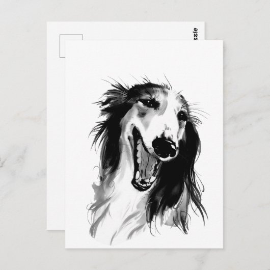 Joyful Borzoi: Whimsical Ink Painting Briefkaart (Voorkant / Achterkant)