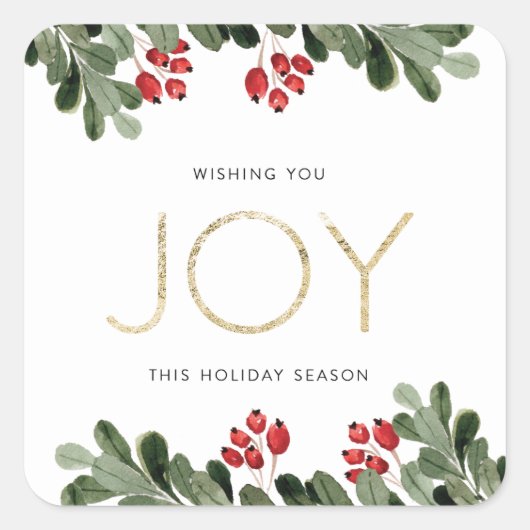 Joyful Boughs of Holly Vierkante Sticker (Voorkant)