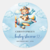 Joyful Boy Shower Pilot Bear Blue Party Sticker (Voorkant)