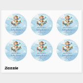 Joyful Boy Shower Pilot Bear Blue Party Sticker (Vel)