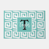 Joyful bright blue and white monogram greek key deurmat (Voorkant)