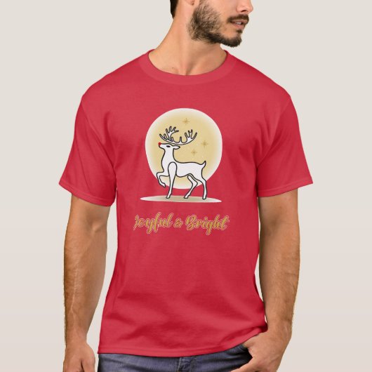 Joyful & Bright Christmas Reindeer T-shirt (Voorkant)