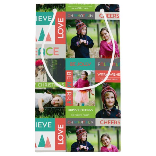 Joyful & Bright Holiday Photo Print Klein Cadeauzakje (Achterkant)