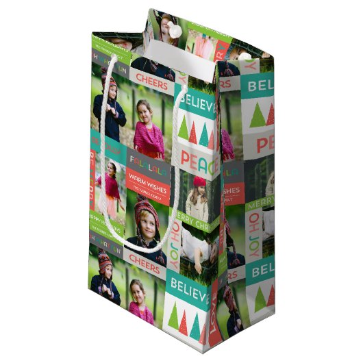 Joyful & Bright Holiday Photo Print Klein Cadeauzakje (Voorkant Gekanteld)