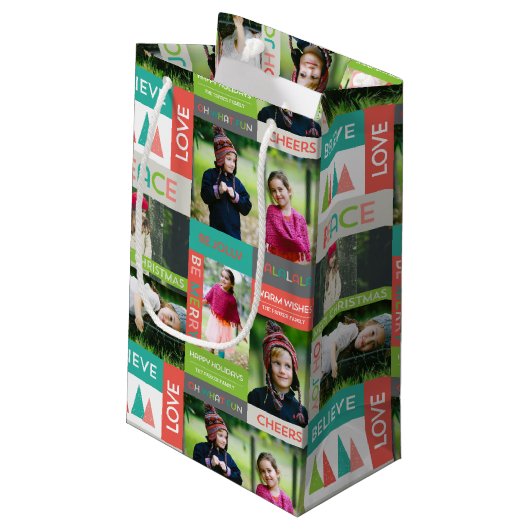 Joyful & Bright Holiday Photo Print Klein Cadeauzakje (Achterkant Gekanteld)