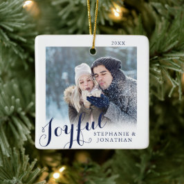 Joyful Calligraphy Elegant Photo Kerstmis Keramisch Ornament