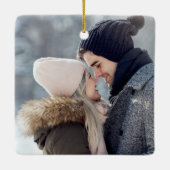 Joyful Calligraphy Elegant Photo Kerstmis Keramisch Ornament (Achterkant)