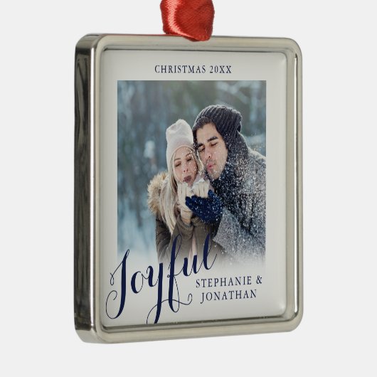 Joyful Calligraphy Elegant Photo Kerstmis Metalen Ornament (Rechts)