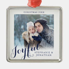 Joyful Calligraphy Elegant Photo Kerstmis Metalen Ornament
