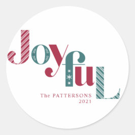 Joyful Candy Cane Burgundy Holiday Ronde Sticker