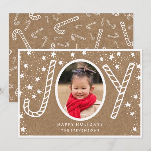 joyful candy cane | Rustic Kraft Holiday Kaart (Voorkant / Achterkant)