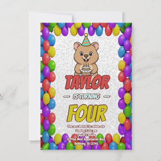 Joyful Capybara Birthday Invite Kaart (Voorkant)