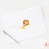 Joyful Cartoon Lion round sticker (Envelop)
