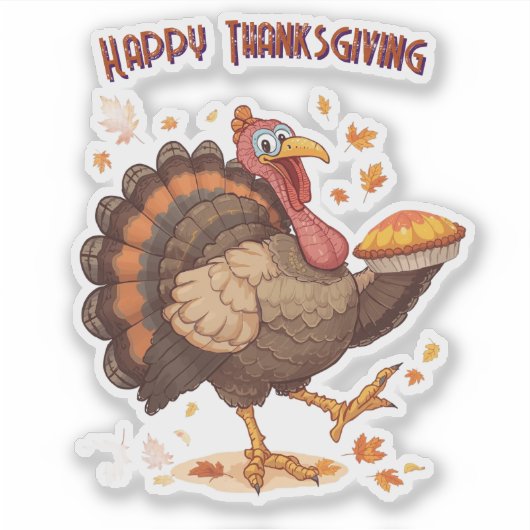 Joyful Cartoon Turkey Thanksgiving Sticker (Voorkant)