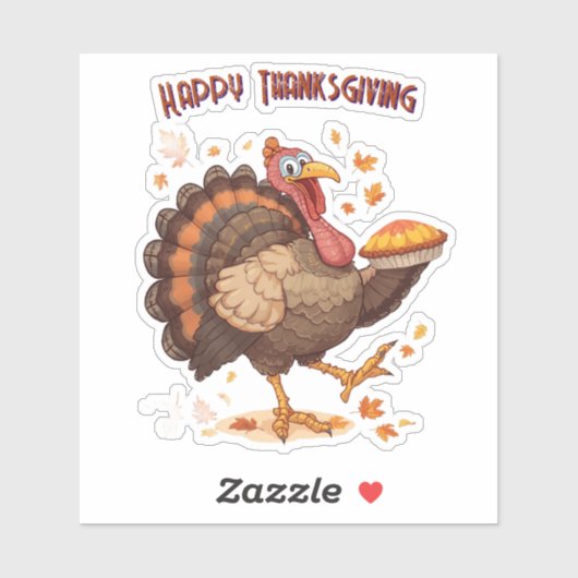 Joyful Cartoon Turkey Thanksgiving Sticker (Vel)