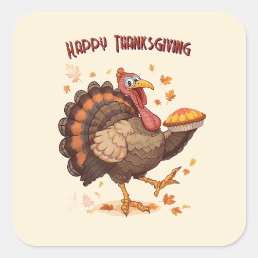 Joyful Cartoon Turkey Thanksgiving Sticker (Voorkant)