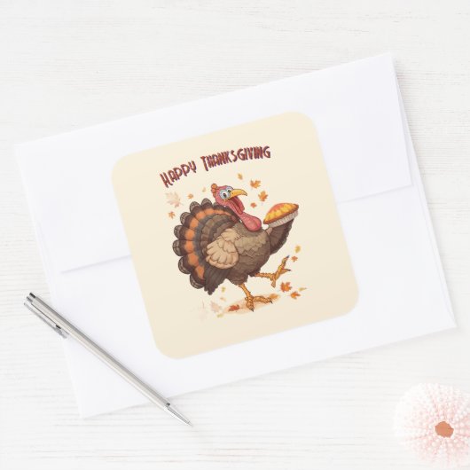 Joyful Cartoon Turkey Thanksgiving Sticker (Envelop)