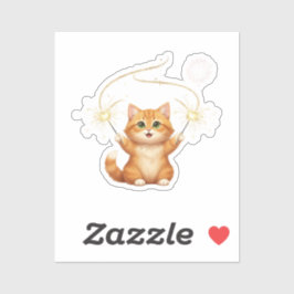 Joyful Cat Waving Sparklers New Year Party Sticker