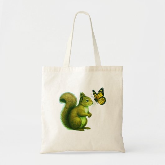 Joyful Chase – Happy Squirrel & Butterfly Tote Bag (Voorkant)