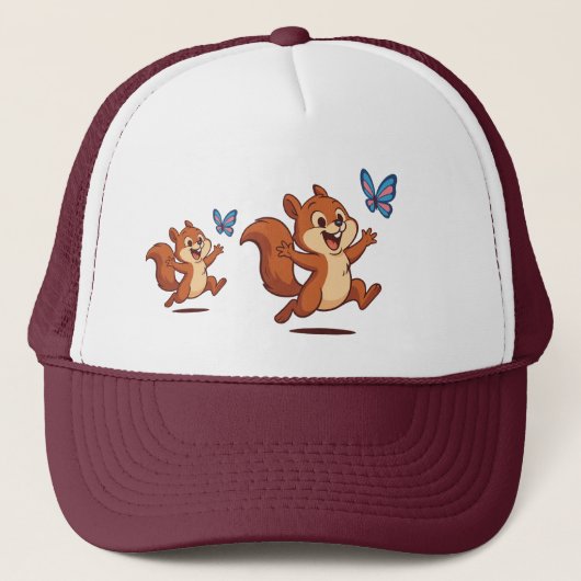 Joyful Chase – Happy Squirrel & Butterfly Trucker Pet (Voorkant)