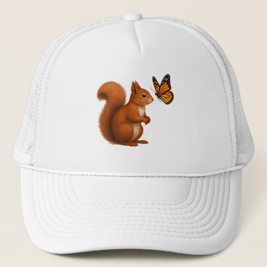 Joyful Chase – Happy Squirrel & Butterfly Trucker Pet (Voorkant)