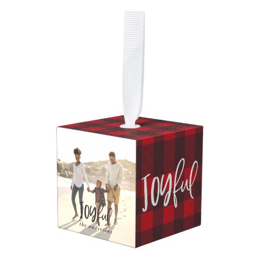 Joyful check multi foto kerstdecoratie decoratie (Voorkant hoekig)