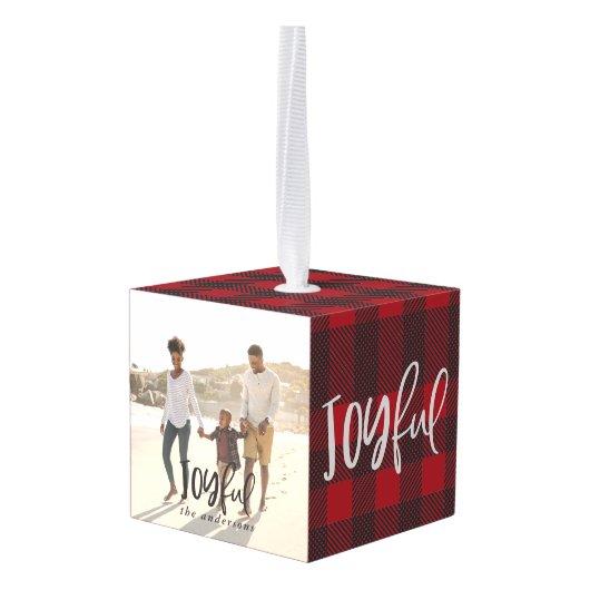 Joyful check multi foto kerstdecoratie decoratie (Achter hoekig)