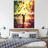 Joyful Child Playing with Birds Sunrise Water Canvas Afdruk (Insitu (Slaapkamer))