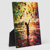 Joyful Child Playing with Birds Sunrise Water Fotoplaat (Zijkant)