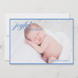 Joyful CHRISTMAS - Blue New Baby Boy Photo Holiday Feestdagenkaart