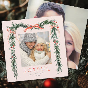 Joyful Christmas Lijst 2 Foto Blush Pink Square Feestdagenkaart