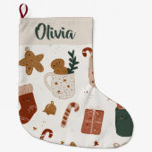 Joyful Christmas Pattern Custom Name Stocking Grote Kerstsok (Voorkant)