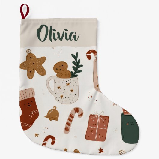 Joyful Christmas Pattern Custom Name Stocking Grote Kerstsok (Voorkant)