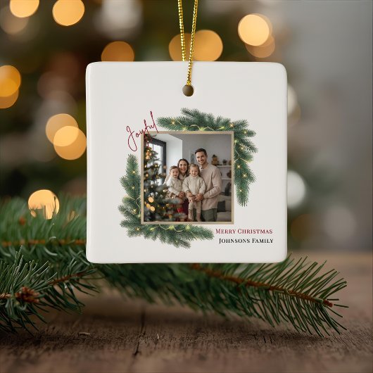 Joyful Christmas Personalized Family Photo Keramisch Ornament