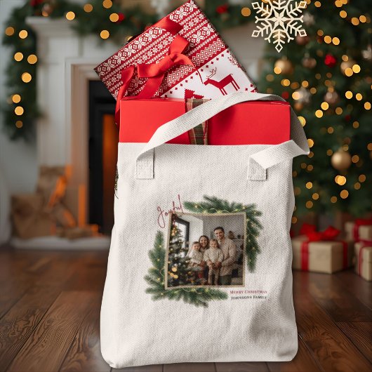 Joyful Christmas Personalized Family Photo  Tote Bag